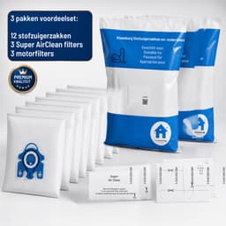Miele GN Stofzuigerzakken van Kleanburg® - Geschikt voor Miele C1, C2, C3, S5, S8 - 12 zakken, 3 motorfilters en 3 AirClean filters- Miele 991730 - Gelijk aan Originele Kwaliteit — thumbnail 1