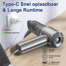 Draadloze Kruimeldief 22000Pa – Handstofzuiger Accu – Mini Autostofzuiger – HEPA Filter – USB-C Oplaadbaar – 30 Min Accuduur – 120W – Donkergrijs — thumbnail 2