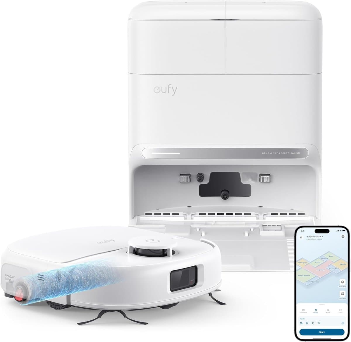 eufy Nieuw 2026 Robotstofzuiger met Dweil C28 Omni - HydroJet-zelfreinigende Dweilrol - Upgrade van X10 Pro - 15.000Pa Zuigkracht - Alles-in-1 Station - Automatisch Dweilen en Drogen - AI-obstakeldetectie — afbeelding 1