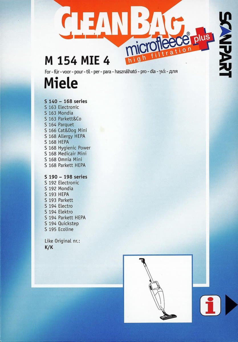 CleanBag stofzuigerzakken 4 stuks - Geschikt voor Miele S140-S168 S190-S198 Swing H1 - KK - Inclusief 1 filter - Alternatief — afbeelding 1