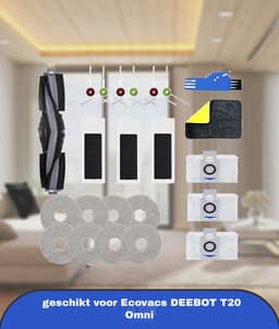 23 stuks reserveonderdelen geschikt voor Ecovacs DEEBOT T20 Omni stofzuigeraccessoireset, 1 hoofdborstel, 6 zijborstels, 3 HEPA-filters, 3 stofzakken, 8 zwarte doekjes, 1 reinigingsborstel, 1 poetsdoek — thumbnail 1