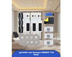 23 stuks reserveonderdelen geschikt voor Ecovacs DEEBOT T20 Omni stofzuigeraccessoireset, 1 hoofdborstel, 6 zijborstels, 3 HEPA-filters, 3 stofzakken, 8 zwarte doekjes, 1 reinigingsborstel, 1 poetsdoek