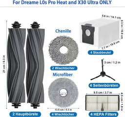 Accessoires geschikt voor Dreame L10s Ultra Heat ONLY; X30 Ultra mops/doeken x 6; 4 x stofzak, 4 HEPA-filters; 2 x hoofdborstels; 4 x zijborstels — thumbnail 4