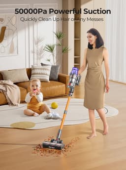 Snoerloze steelstofzuiger - Snoerloze stofzuiger - Stofzuiger - Stokstofzuigers - Stofzuiger - 500W - 50000PA Zuigkracht - met Stofbeker, Uitneembare Batterij — thumbnail 1