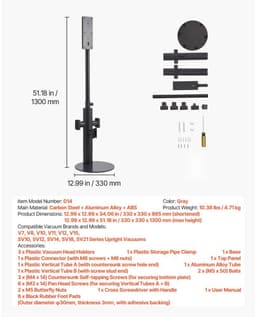 Stofzuigerstandaard - Staande Opberghouder - Hoogte 130 cm - In Hoogte Verstelbaar - Met 3 Clips - Voor Steelstofzuigers en Accessoires — thumbnail 2