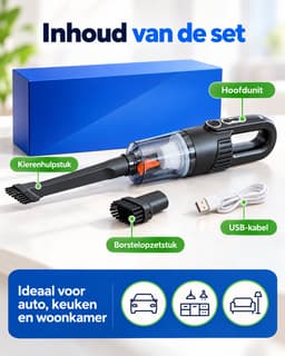 Draadloze Handstofzuiger voor Auto & Huis – Oplaadbare Mini Kruimeldief met USB-C – Compacte Autostofzuiger met HEPA-Filter, Kierenhulpstuk & Borstelopzetstuk – Voor Auto, Keuken & Woonkamer — thumbnail 2