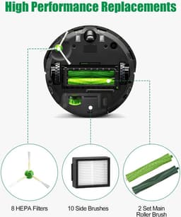 Reserveonderdelen geschikt voor iRobot Roomba E/I/J-serie, i7 i7+ i3 i3+ i4 i4+ j7 E5 E6, borstelaccessoires geschikt voor iRobot Roomba, 2 sets rubberen borstels,8 hoogwaardige filters, 8 zijborstels — thumbnail 2