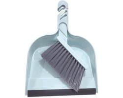 Stoffer en blik - Reinigingsset - Bureau reinigen - Getande vuilopvangrand - 26 cm - Blauw