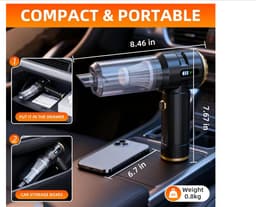 Draadloze Handstofzuiger – 23000Pa Krachtige Mini Kruimelzuiger voor Auto & Huis – Oplaadbaar, Lichtgewicht – Voor Dierenhaar, Tapijt & Trappen (Zwart/Goud — thumbnail 5