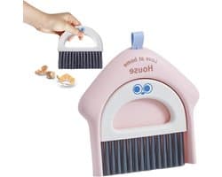Bezem Met Stofblik - Schoonmaak Set - Dagelijks Schoonmaken - Compact En Opvouwbaar - 18.5x17cm - Roze