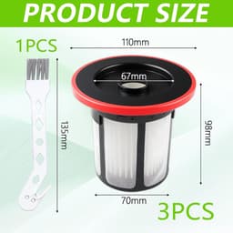 3 stucks filters voor Bosch Unlimited 6 stofzuiger - HEPA-filter geschikt voor Bosch BCS611, BCS612, BBS611, BBS612, BSS61, BCS61, BKS611, BLS612 - Vervangt 12033215 (inclusief borstels) — thumbnail 3