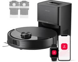 Roborock Q10 S5+ Set Robotstofzuiger en Dweil met Zelflediging-Zuigkracht van 10000 Pa-Vibrerende dweilpads-Handsfree Reinigen tot 7 Weken-Dubbel Anti-klitontwerp-Automatisch dweilen-Obstakelvermijding-Zwart-S8 Plus Upgrade-2 stofzakken