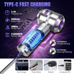 Mini Auto Stofzuiger - Zilver-paars - Handheld Snoerloze 4-in-1 Stofzuiger met Brushless Motor - Voor Auto en Kantoor — thumbnail 4