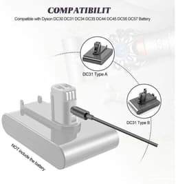 geschikt voor Dyson-laders, geschikt voor de modellen DC30, DC31, DC34, DC35, DC44, DC45, DC56 en DC57 - 16,75V/24,35Vgeschikt voor Dyson-stofzuigeraccu's. — thumbnail 2
