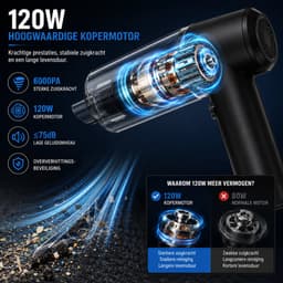 Draadloze Auto Stofzuiger - Handstofzuiger Oplaadbaar - 4-in-1 Reinigingsset - Krachtige Mini Stofzuiger voor Auto, Huis, Bureau & Toetsenbord — thumbnail 3