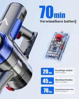Draadloze Stofzuiger - Steelstofzuiger Kruimeldief - Huis Reinigen - V-vormige anti-klittenborstel - 70 min batterijduur - Blauw — thumbnail 5