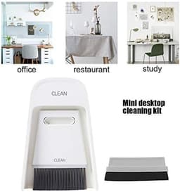 Stoffer en Bezem Set - Mini Veegset - Desktop Schoonmaken - Antisliprand - 19.5 x 13.3 cm - Grijs-wit — thumbnail 5
