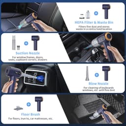 Draadloze Handstofzuiger met 15000PA Zuigkracht - 3-in-1 Mini Stofzuiger voor Auto, Thuis en Kantoor — thumbnail 4