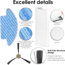 Accessoires set - Geschikt voor Lefant M210 M210S M210B M210P M213 OKP Life K2 K3 K3A K4 K5 Stofzuiger - Reserveonderdelen - 6 HEPA-filters, 4 Zijborstels, 2 Dweilpads — thumbnail 5