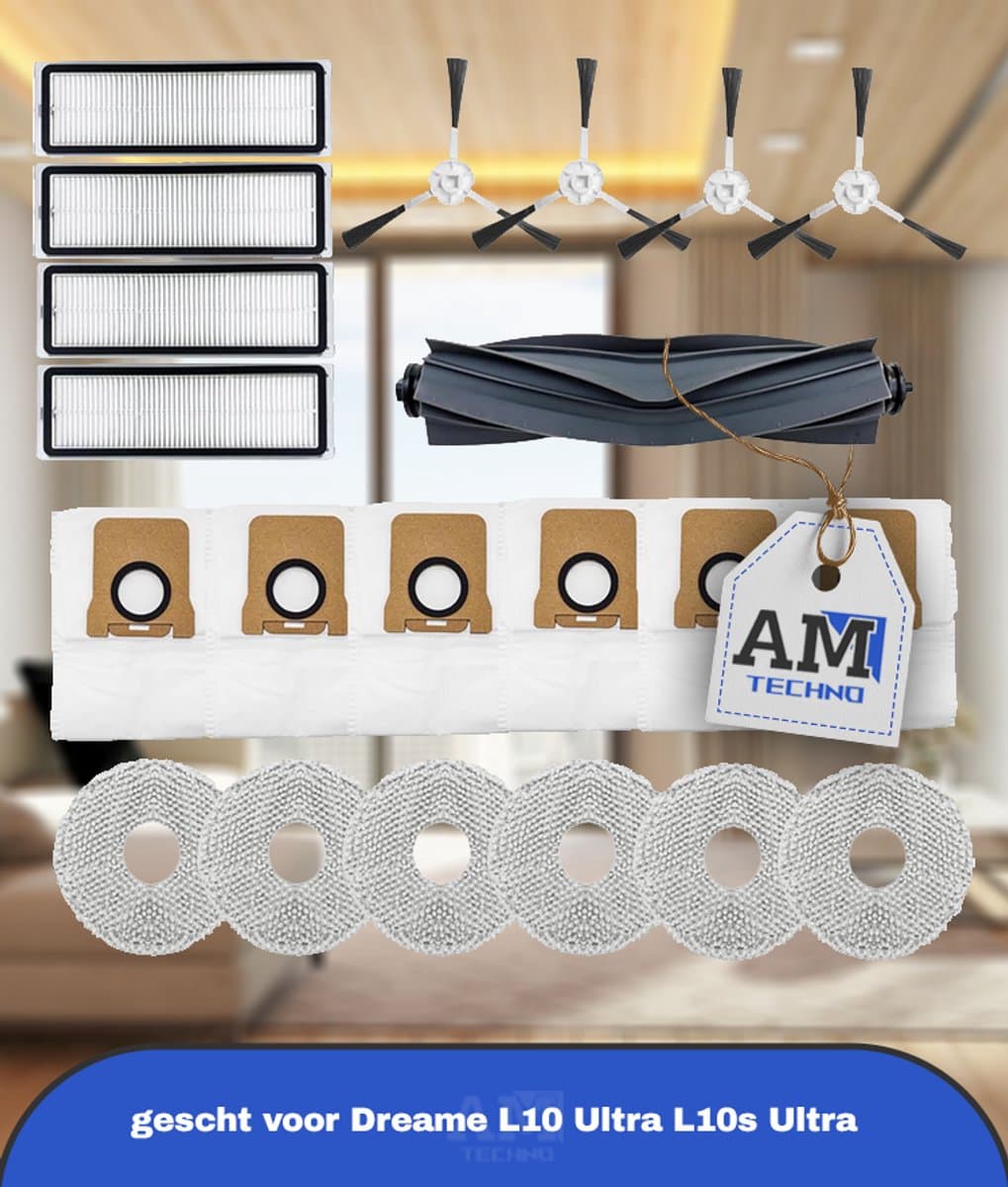 21 Stks Accessoires Kit gescht voor Dreame L10 Ultra L10s Ultra, 1 Belangrijkste Borstel 4 HEPA Filters 6 Stofzakken 4 Side Borstel 6 Mop Pads Vervangende Onderdelen, regular size, TD005 — afbeelding 1