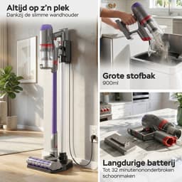 TurboTronic C27 Steelstofzuiger met kruimeldief zonder zak - Draadloos - Hoge zuigkracht - HEPA - lichtgewicht - 2 Snelheden - ECO-vriendelijk - Harde en zachte vloeren - Paars — thumbnail 3