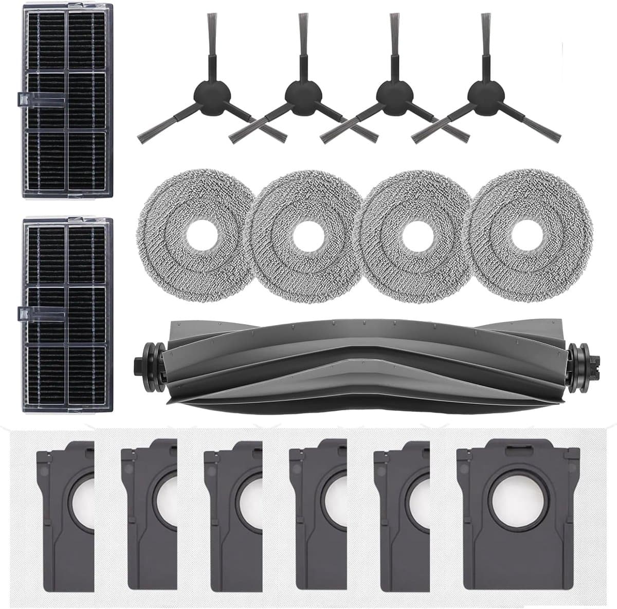 17 Stuks Accessories Kit geschikt voor Dreame L10s Pro Ultra Heat/L10s Ultra/Mova E30 Ultra/X30 ultra Robotstofzuiger - Stofzuiger onderdeel - 1 Hoofdborstel, 2 HEPA-Filters, 4 Zijborstels, 4 Dweildoeken, 6 Stofzakken — afbeelding 1