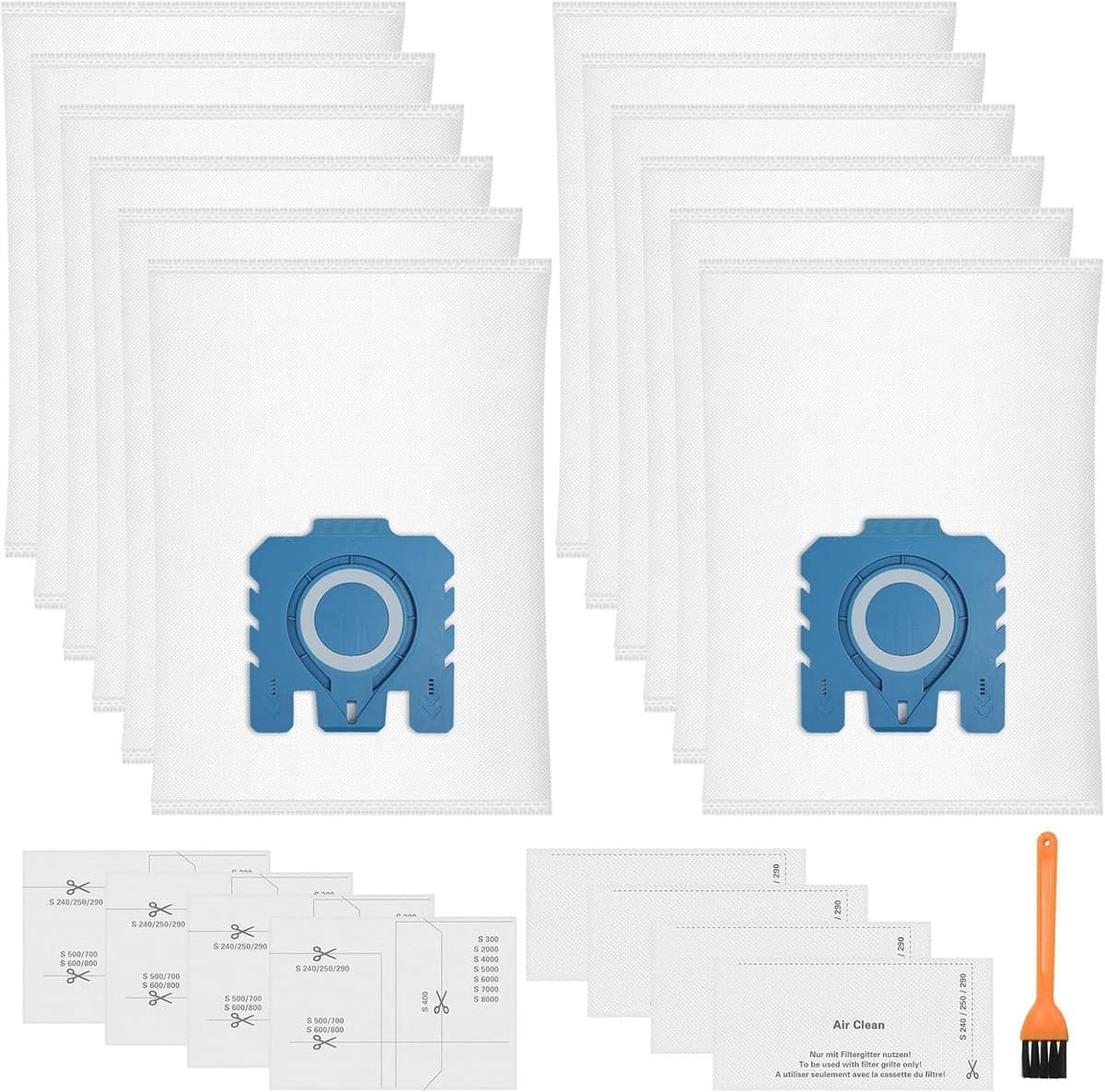 17-delige set-12 stuks stofzuigerzakken Pure GN voor Miele 3D GN stofzakken Classic C1 Complete C2 C3-S2 S5 S8 S600 S800 stofzuiger met 4 motoren 4 afvoerluchtfilters 9917730 12281680 12421130 — afbeelding 1