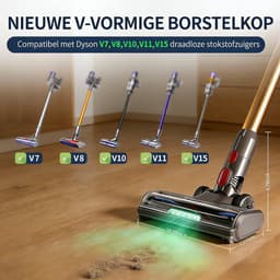Stofzuigermond - Geschikt voor Dyson Steelstofzuiger V7,V8,V10,V11,V15,G5 - Groen Led - Wasbare borstel - Stofzuigeraccessoires - Vloerzuigmond - Zwart — thumbnail 4