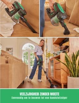 Zyrex® 6-in1 Steelstofzuiger Zonder Zak op Accu - Steelstofzuiger Draadloos Uitschuifbaar - Kruimeldief Snoerloos best Verkocht 25KPA – Zwart/Groen - ‎17cm x 8cm x 10cm — thumbnail 2