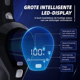 Fukstern Draadloze Steelstofzuiger - 38kPa Zuigkracht - 50 Minuten Werktijd - 2 Zuigstanden - 8-lags HEPA-filtersysteem - Zwart — thumbnail 2