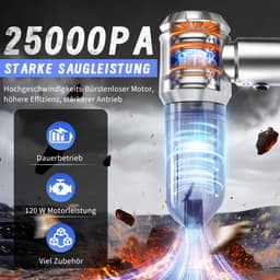 Glitzerlife - Handstofzuiger, Accu, Mini-Stofzuiger, Draadloos, 25000 Pa, Handstofzuiger, Sterk, 4-In-1 Autostofzuiger Met Borstelloze Motor, 3 Standen, DraagGlitzerlife -bare Stofzuiger Voor Auto - Zilver-Wit — thumbnail 5