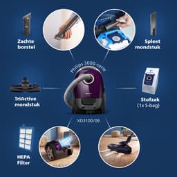 Philips Performer Compact 3000 Series XD3100/06 - Stofzuiger met Zak - Paars - + 2 Extra Mondstukken — thumbnail 4
