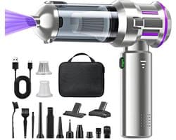 4-in-1 Draadloze Handstofzuiger, Mini Auto Stofzuiger Stofblazer, 16.000 Pa Krachtige Krachtige Zuigkracht borstelloze motor, 6000mAh batterij, 1-touch leegmaken, voor auto/thuis Zwart, EVA-tas