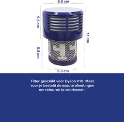Multaparts® HEPA Filter cassette (set a 4 stuks) geschikt voor Dyson V10 - Wasbaar - | Gemaakt van duurzaam katoen en eenvoudig te reinigen | Meet op voor je besteld | Vervanger voor Dyson 969082-01 — thumbnail 4