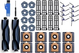 PolkaHome 34-delige accessoireset geschikt voor Eufy X10 Pro Omni stofzuigerrobot – 8 stofzuigerzakken, 8 wasbare stofzuigerdoekjes, 8 zijborstels, 8 HEPA-filters, 2 hoofdborstels – complete onderhoudskit met reserveonderdelen. — thumbnail 1