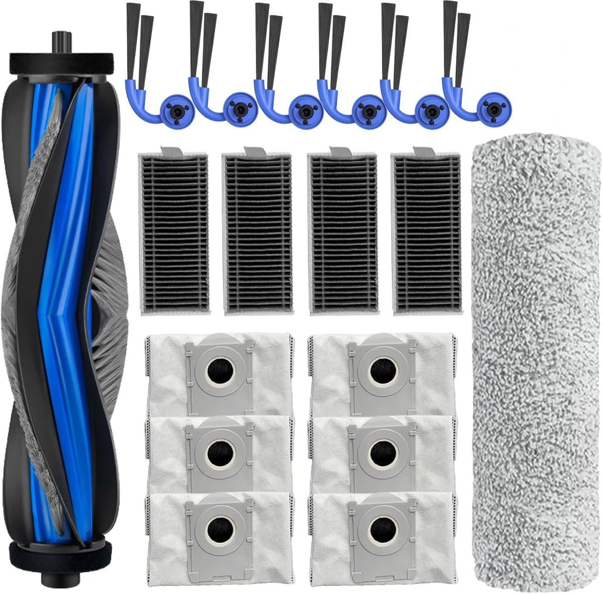 18 stuks Accessoiresets geschikt voor Ecovacs Deebot X9 pro Omni/X9 pro Robotstofzuiger Vervangende Onderdelen, 1 Hoofdborstel 1 Mop Roller 6 Stofzak 4 Filter 6 Zijborstel — afbeelding 1