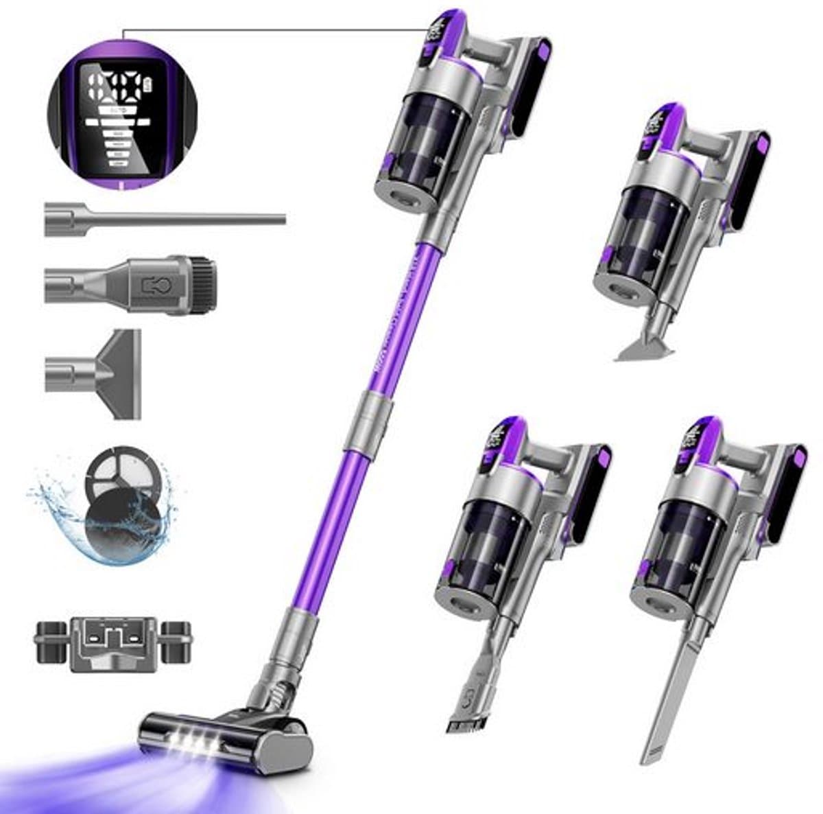 Redkey X18 Steelstofzuiger Draadloos-Handstofzuiger-33KPa/500W Draagbare Stofzuiger met Steel - Accustofzuiger 8-in-1 met LED-licht borstel-60 Minuten Runtime — afbeelding 1
