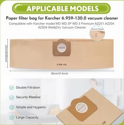 10 Stuks - Stofzuigerzakken - Geschikt Voor Kärcher 6.959-130.0 WD3 WD3P MV3 - 80*22cm - Premium stofzuigerzakken - Vervangende Papieren Filter Zakken - Nat & Droog Stofzuiger — thumbnail 5