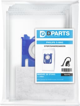 20x Dparts S-bag stofzuigerzakken en 1 filter - geschikt voor Philips, AEG en Electrolux - voor series VX6 VX7 Performer Silent Compact Active PowerLife PowerGo - nr. Classic Long Performance - PH99 - FC8021/03 - FC8021/05 - GR201 - GR201S - GR201SM — thumbnail 4