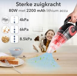 Moosoo Kruimeldief Snoerloos - Handstofzuiger - Nat&Droog - Kruimelzuiger Sterke zuigkracht 8500PA met opzetstukken oplaadbaar - kruimeldieven- kruimeldief snoerloos- Kruimelzuiger draadloos - M4 - Zwart Rood — thumbnail 3