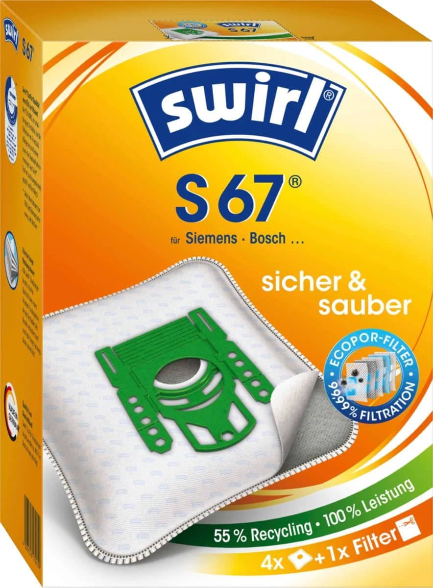Swirl S67 stofzuigerzakken - 4 stuks + 1 filter - Geschikt voor Bosch en Siemens stofzuiger - Type G ALL - G-ALL - GALL - BBZ41FGALL - BBZ16GALL — afbeelding 1