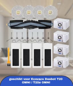 Reserveonderdelen Accessoires geschikt voor Ecovacs Deebot T20 OMNI / T20e OMNI Stofzuiger, 1 Hoofdborstel, 4 HEPA-filters, 4 Poetsdoeken, 4 Stofzakken, 8 Zijborstels, 1 Reinigingsborstel — thumbnail 1
