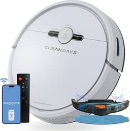 CleanDays Robotstofzuiger met dweilfunctie - Slimme navigatie - Dweilrobot - Robotstofzuiger met laadstation - Werkt met huisdieren - Inclusief Nederlandstalige app & afstandsbediening - D2-001 — thumbnail 1