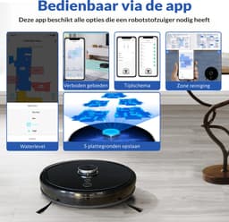 TONIHOMI® V8pro Robotstofzuiger Met Dweilfunctie - Robotstofzuiger met leegstation - Robotstofzuiger met laadstation - LDS Laser navigatie - Robotstofzuiger huisdieren - Dweilrobot - Zwart — thumbnail 4