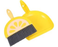 Mini Stoffer Set - Kleine Bezem - Bureau Schoonmaken - Compact Ontwerp - 23 cm - Geel