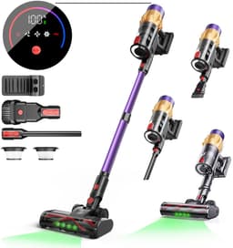 Steelstofzuiger Draadloos-Accu Stofzuiger-50 kPa Zuigkracht-60 Min Gebruiksduur-LED Display-HEPA Filter-Anti-Klit Borstel-Voor Tapijt Dierenharen Auto-1,5 L-Paars — thumbnail 1
