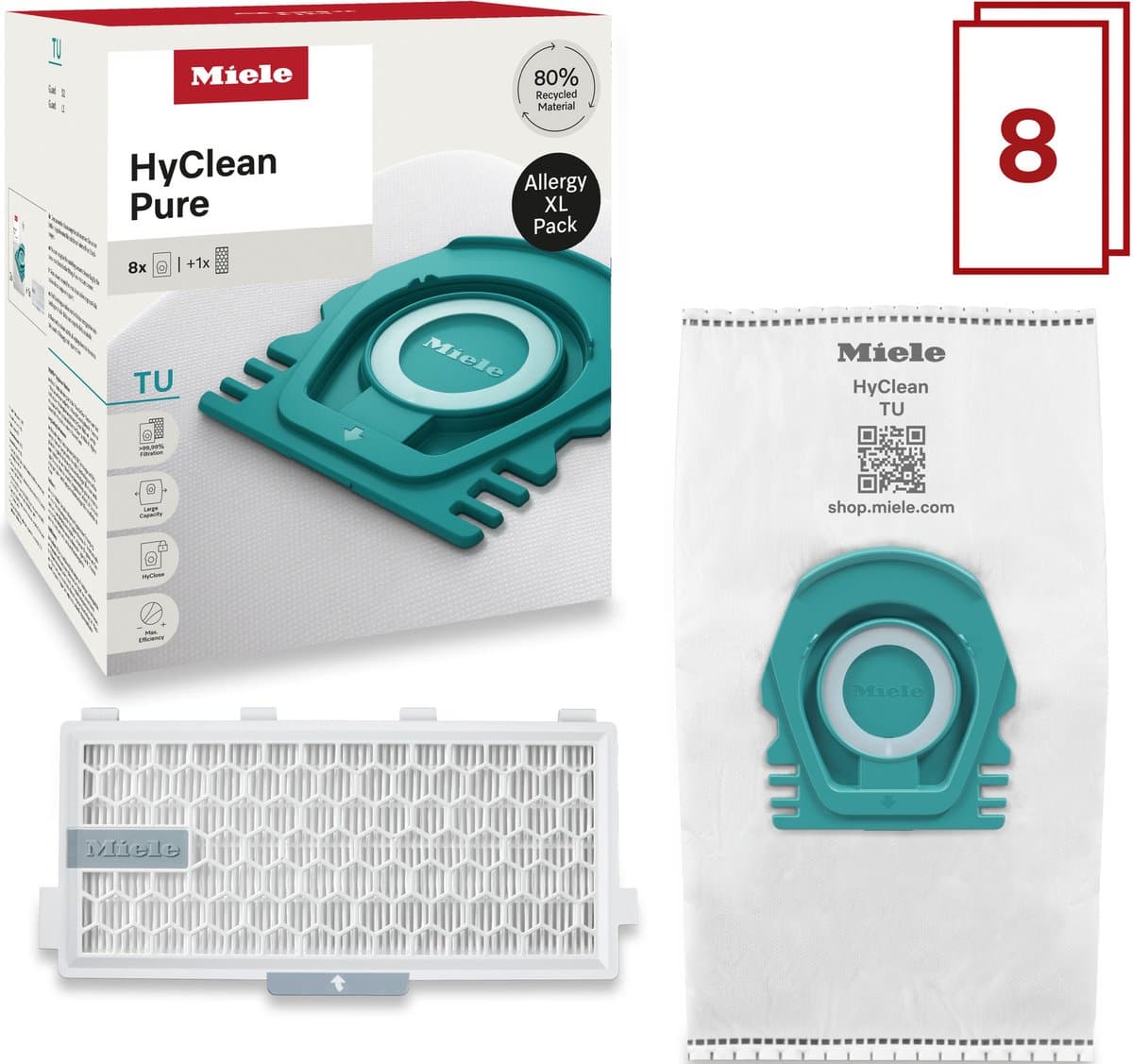 MIELE TU Allergy XL HyClean Pure - 8 stofzuigerzakken en een HEPA-filter — afbeelding 1