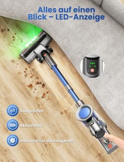 Draadloze Stofzuiger - Steelstofzuiger Elektrische Bezems - Gemakkelijk Huis Schoonmaken - 45KPa Zuigkracht - 12 Liter Capaciteit - Blauw Grijs — thumbnail 4