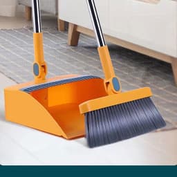 Stoffer en blik - Veegset - Huishoudelijk schoonmaken - 180 graden roterend - Lange steel - Geel — thumbnail 2