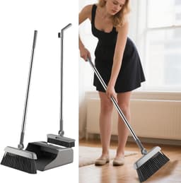 Veegplaat en bezem - Reinigingsset vloer - Efficiënt schoonmaken - Roestvrij staal - 3-delig - Grijs — thumbnail 5